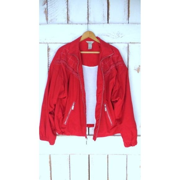 90s vintage red  wind breaker bomber jacket  utility jacket Adirondack - Picture 5 of 7